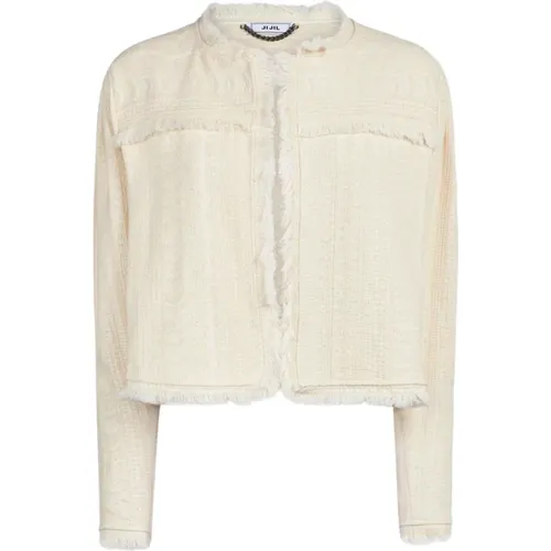 Short Ivory Cotton Jacket Fringed Edges , female, Sizes: 2XS, XS - Jijil - Modalova