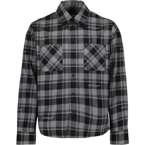 Flannel Shirt with Classic Collar , male, Sizes: M, L - Off White - Modalova