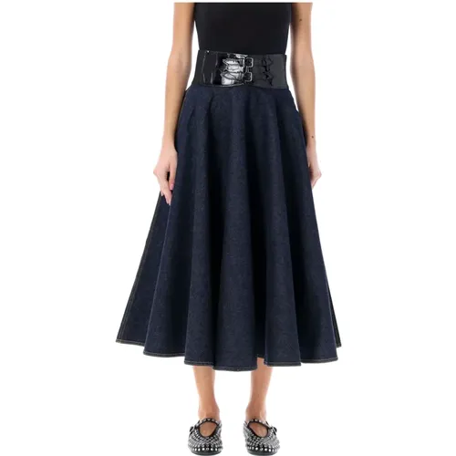 Denim Godet Midi Skirt Belted , female, Sizes: S - Alaïa - Modalova