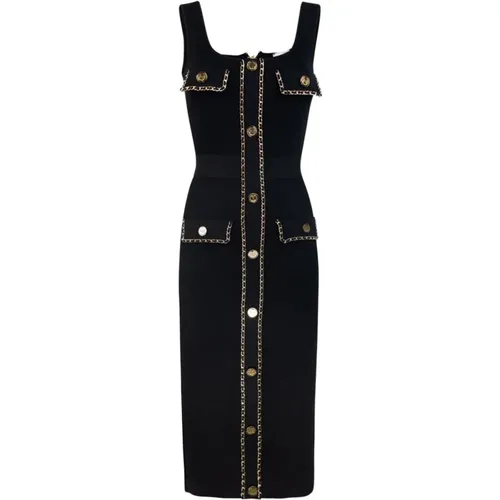 Schwarzes Slim Fit Kleid Reißverschluss,Schwarze Kleider für Frauen,Schwarzes Ketten-Link Strickkleid - Elisabetta Franchi - Modalova