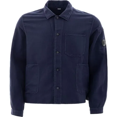 Klassisches Blaues Baumwollhemd , Herren, Größe: M - C.P. Company - Modalova