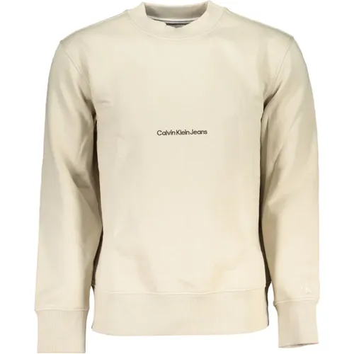 Beiger Sweatshirt mit Langen Ärmeln Besticktes Logo , Herren, Größe: S - Calvin Klein - Modalova