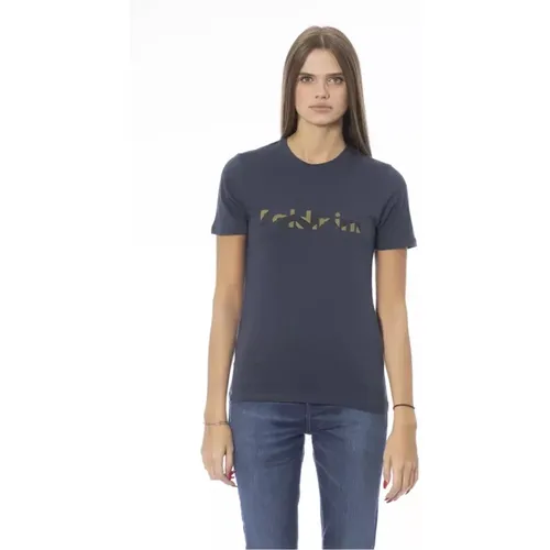 Blaues T-Shirt mit Rundhalsausschnitt Trend Print , Damen, Größe: XS - Baldinini - Modalova