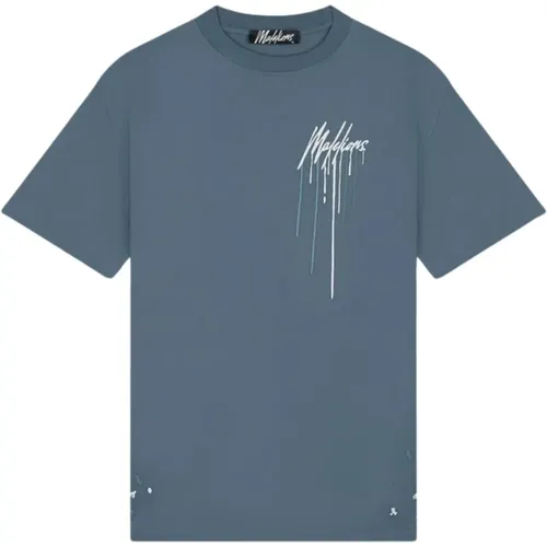 Blau T-Shirt mit einzigartigem Design , Herren, Größe: XL - Malelions - Modalova