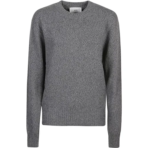 Grey Cashmere Sweater, Crew Neck, Long Sleeves , male, Sizes: XL, L, M - Ami Paris - Modalova