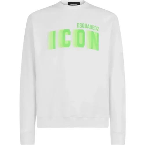 Neon Green Icon Round Neck Sweatshirt , male, Sizes: L, M - Dsquared2 - Modalova