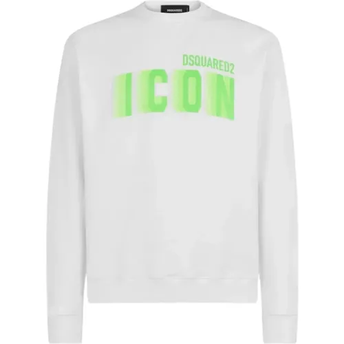 Neon Green Icon Round Neck Sweatshirt , male, Sizes: L, M, XL, 2XL - Dsquared2 - Modalova