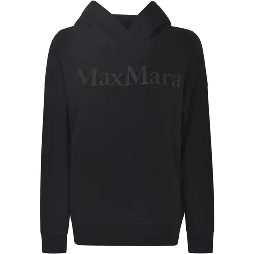 Schwarzer Kapuzenpullover mit Logo-Druck , Damen, Größe: XS - Max Mara - Modalova