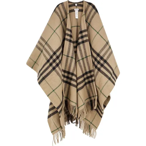 Wool Cashmere Cape with Frayed Profiles , female, Sizes: ONE SIZE - Burberry - Modalova