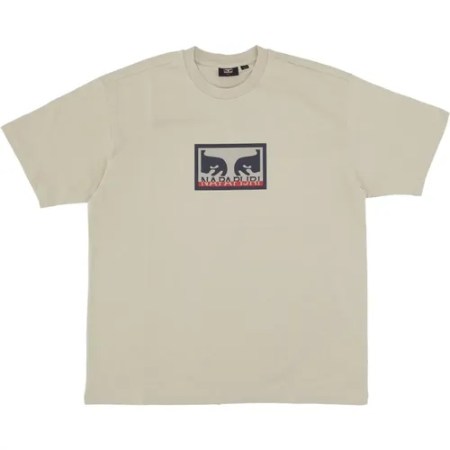 Eyes Logo Kollaboration T-Shirt Creme , Herren, Größe: L - Obey - Modalova