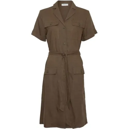 Linen Short Dress with Tie Belt , female, Sizes: S - moss copenhagen - Modalova