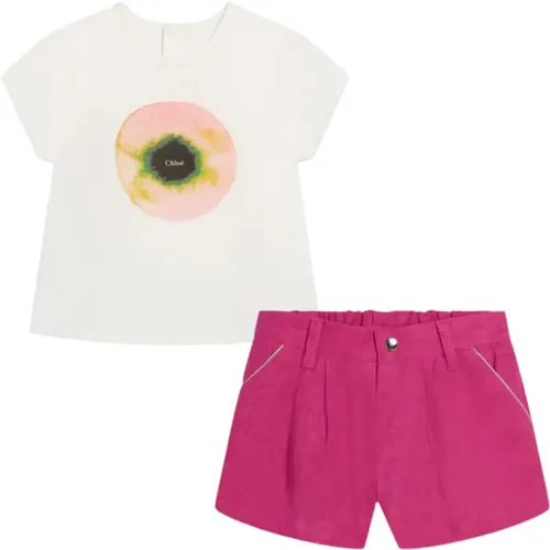 Kinder Weißes T-Shirt und Fuchsia Shorts - Chloé - Modalova