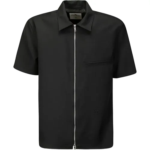 Short Sleeve Zip Shirt with Logo , male, Sizes: L - Courrèges - Modalova