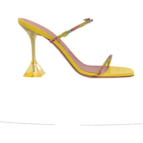Gelbe Leder- und PVC-Sandalen mit Mehrfarbigen Kristallen , Damen, Größe: 40 EU - Amina Muaddi - Modalova