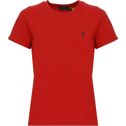 Rotes Baumwoll-T-Shirt mit gesticktem Pony-Logo , Damen, Größe: S - Ralph Lauren - Modalova