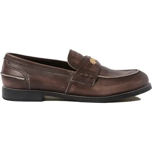 Braune Loafer Schuhe Vintage Stil - Miu Miu - Modalova
