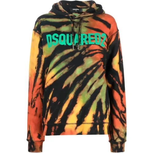 Abstract-Print Cotton Hoodie , female, Sizes: XS - Dsquared2 - Modalova