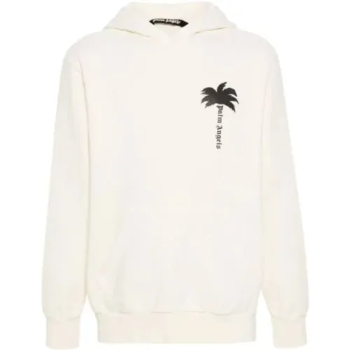 Cremefarbener Kapuzenpullover mit Palm Tree Print , Herren, Größe: S - Palm Angels - Modalova