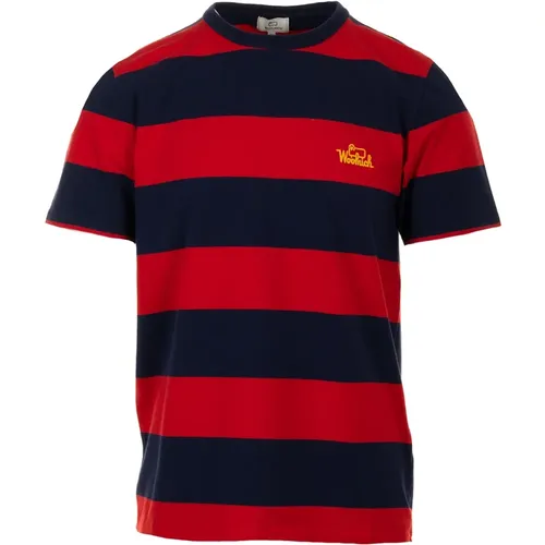 Rotes Gestreiftes T-Shirt und Polo , Herren, Größe: L - Woolrich - Modalova