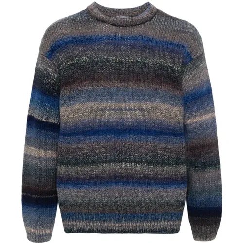 Blauer Gestreifter Strickpullover , Herren, Größe: L - YMC You Must Create - Modalova