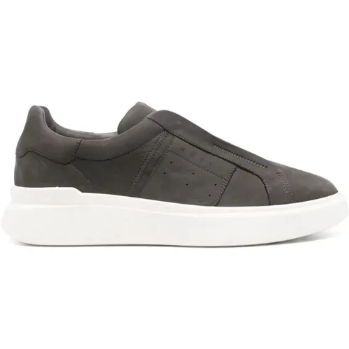 Grey Suede Sneakers Decorative Stitching , male, Sizes: 8 UK, 7 1/2 UK, 5 1/2 UK, 8 1/2 UK, 5 UK - Hogan - Modalova