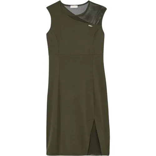 Grünes Baumwoll-Mini-Kleid mit Mesh-Details , Damen, Größe: S - Liu Jo - Modalova
