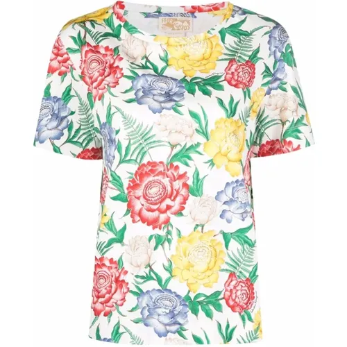 Blumenmuster Baumwoll-T-Shirt , Damen, Größe: XS - Salvatore Ferragamo - Modalova