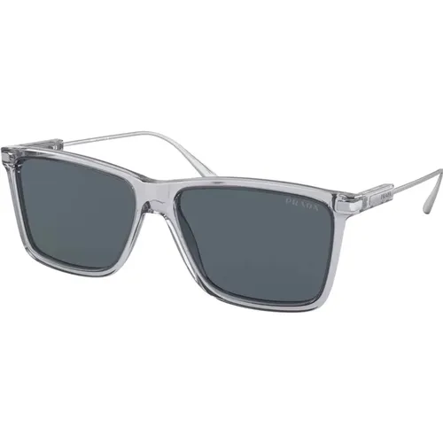 Transparent Grey/Blue Sunglasses , male, Sizes: 58 MM - Prada - Modalova