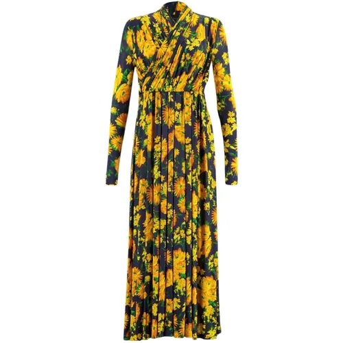 Floral-Print Draped Midi Dress , female, Sizes: 2XS - Balenciaga - Modalova