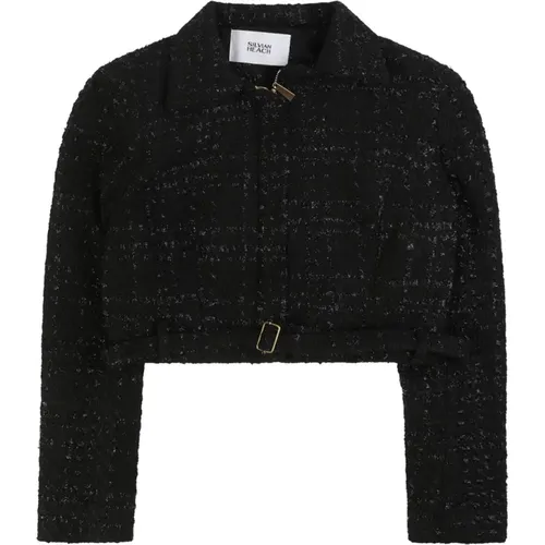 Tweed Crop Blazer mit Gürtel , Damen, Größe: M - Silvian Heach - Modalova