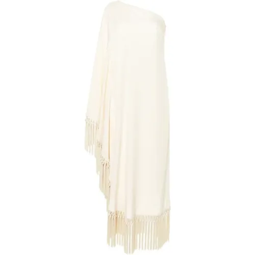 Ivory White One-Shoulder Fringed Dress , female, Sizes: S, XS, M - Taller Marmo - Modalova