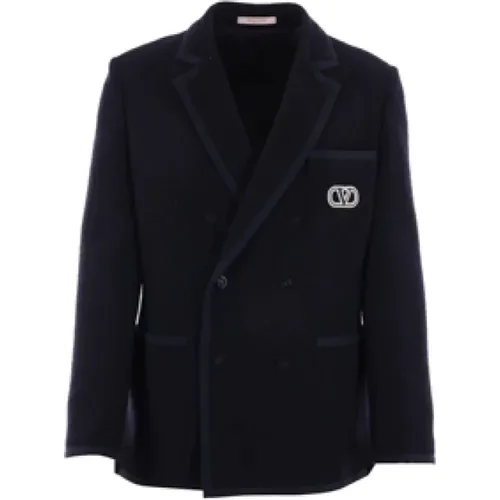 Navy Double-Breasted Tweed Jacket , male, Sizes: L, M - Valentino Garavani - Modalova