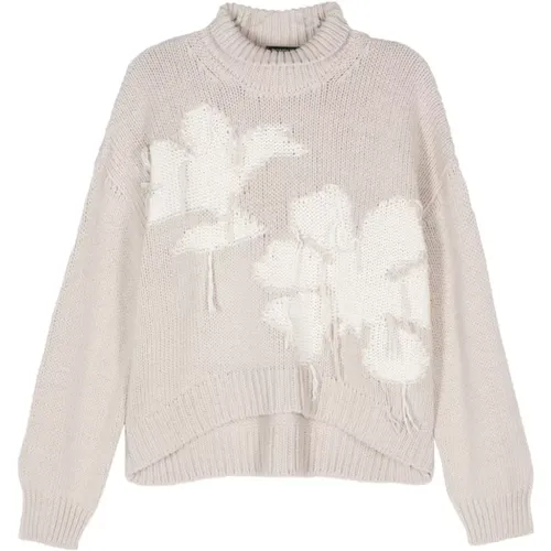 Chunky Knit Floral Turtleneck Sweater , Damen, Größe: 2XS - Dondup - Modalova