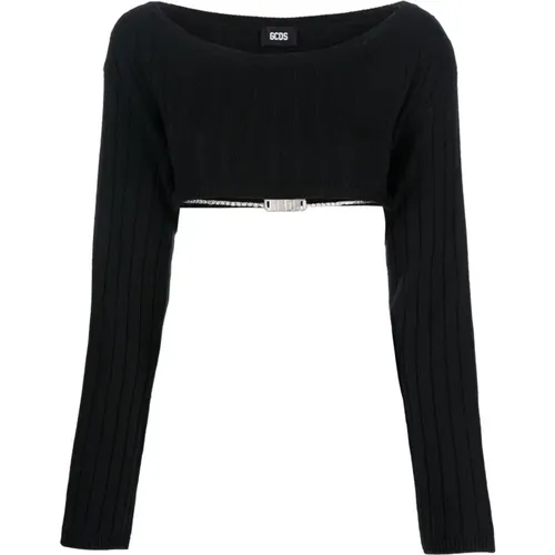 Schwarzer Bling Crop Sweater , Damen, Größe: S - GCDS - Modalova