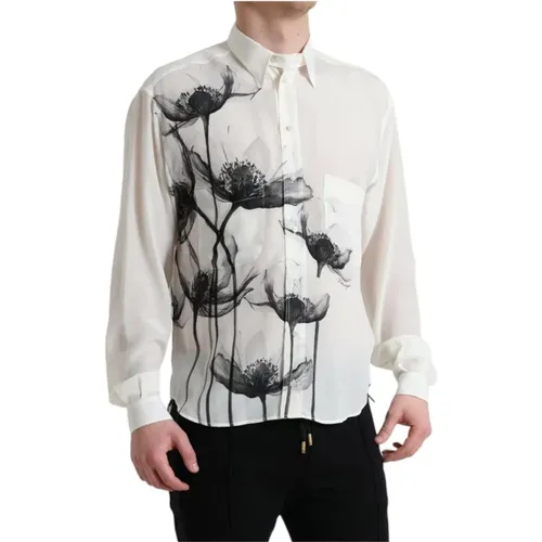 Silk Floral Collared Dress Shirt , male, Sizes: L - Dolce & Gabbana - Modalova