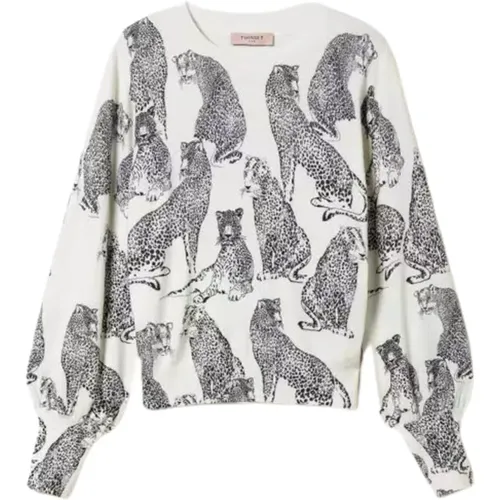 Jaguar Print Sweater , female, Sizes: XS, L - Twinset - Modalova