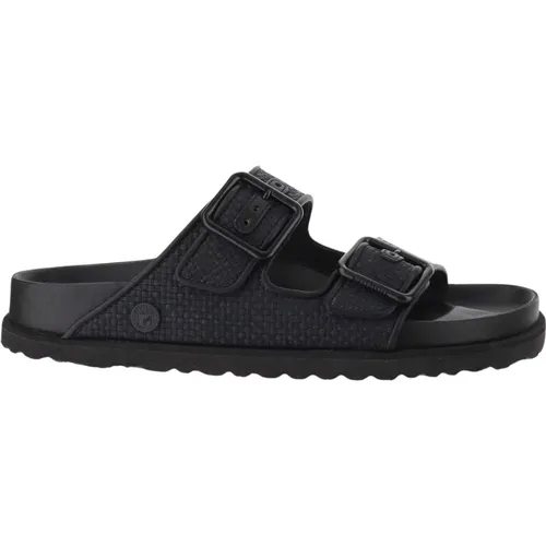 Schwarze Raffia Sandalen mit Lederbesatz , Damen, Größe: 37 EU - Birkenstock - Modalova