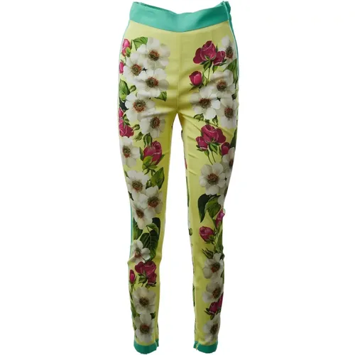 Womens Silk Trouser with Floral Design , female, Sizes: S, 2XS, 3XS, XS, M - Dolce & Gabbana - Modalova
