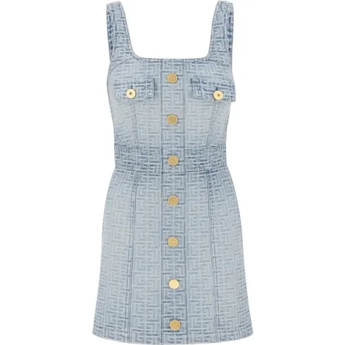 Monogram Denim Mini Dress , female, Sizes: M, XS, S - Balmain - Modalova