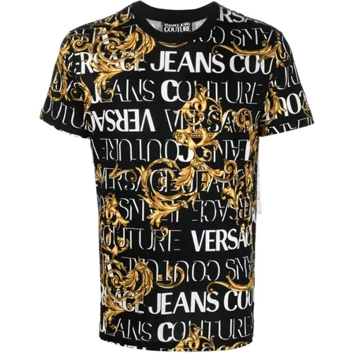 Baroque Noir T-Shirt , Herren, Größe: S - Versace Jeans Couture - Modalova