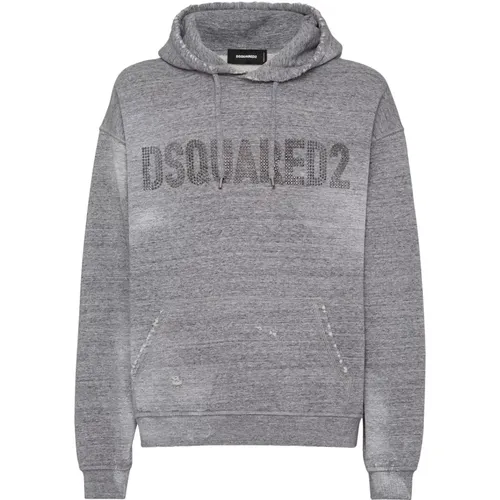 Logo Embellished Grey Sweater Hoodie , male, Sizes: M, L, S - Dsquared2 - Modalova