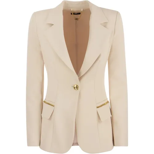 Doppelte Stretch-Crepe-Jacke mit goldfarbenen Metallakzenten , Damen, Größe: S - Elisabetta Franchi - Modalova