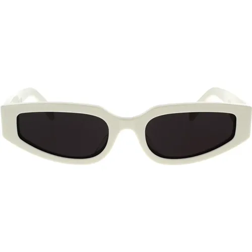 Geometric Sunglasses with Ivory Frame and Grey Lenses , unisex, Sizes: 54 MM - Celine - Modalova