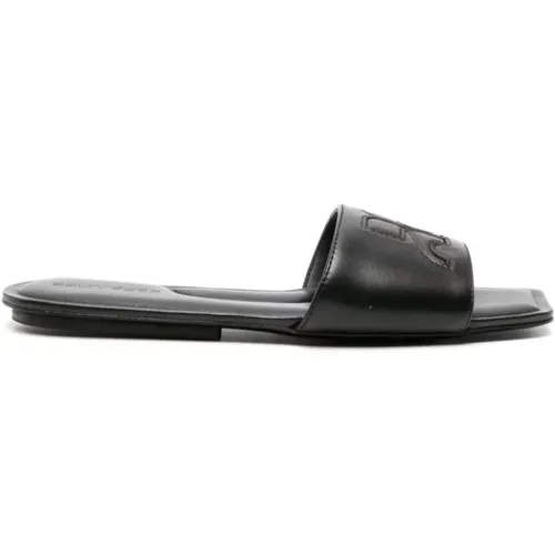 Schwarze Leder Slip-On Sandalen , Damen, Größe: 36 EU - Courrèges - Modalova