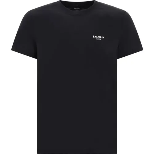 T-Shirt mit flockigem Paris Logo , Herren, Größe: L - Balmain - Modalova