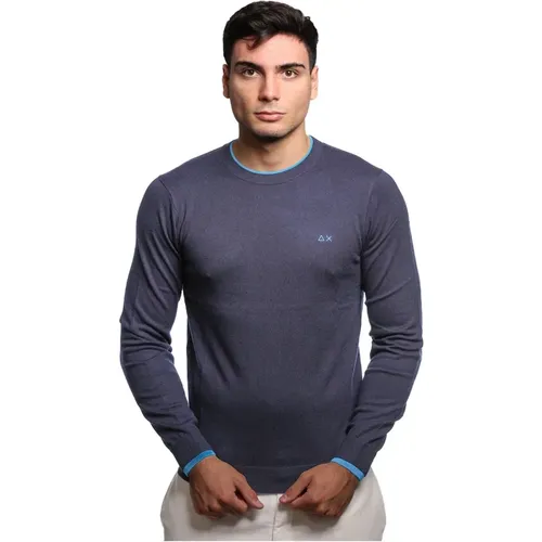 Blauer Merinowolle Baumwollpullover , Herren, Größe: XL - Sun68 - Modalova