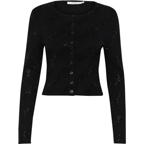 Schwarzer Cardigan mit Similisten-Details , Damen, Größe: M - Gestuz - Modalova