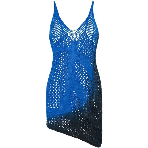 Blaues Häkelstrick V-Ausschnitt Kleid , Damen, Größe: XS - The Attico - Modalova