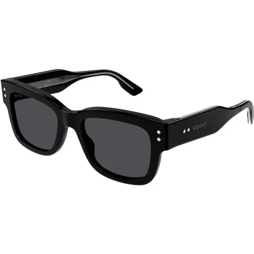 Schwarzer Rahmen Graue Linse Sonnenbrille , Herren, Größe: 53 MM - Gucci - Modalova