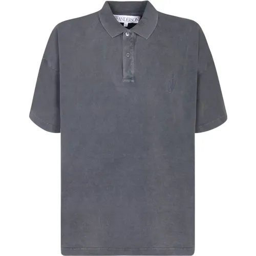 Graues Baumwoll-Poloshirt Mit Besticktem Logo , Herren, Größe: L - JW Anderson - Modalova